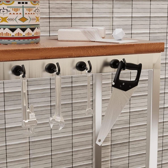 Valkyrie 10 Adet Neodyum Mıknatıs Askı Seti 14kg Taşıma Kanca Mutfak Buzdolabı Banyo Kapı Dolap Balkon Tekne Siyah - 7