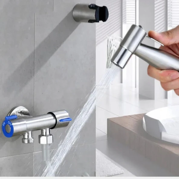 Valkyrie Paslanmaz Çelik Tuvalet Musluk Bide Seti Kolay Kurulum Kullanım Çift Çıkışlı Gümüş Evcil Hayvan Yıkama Aleti - 2