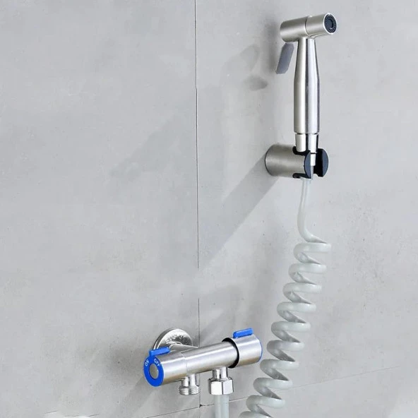 Valkyrie Paslanmaz Çelik Tuvalet Musluk Bide Seti Kolay Kurulum Kullanım Çift Çıkışlı Gümüş Evcil Hayvan Yıkama Aleti - 3