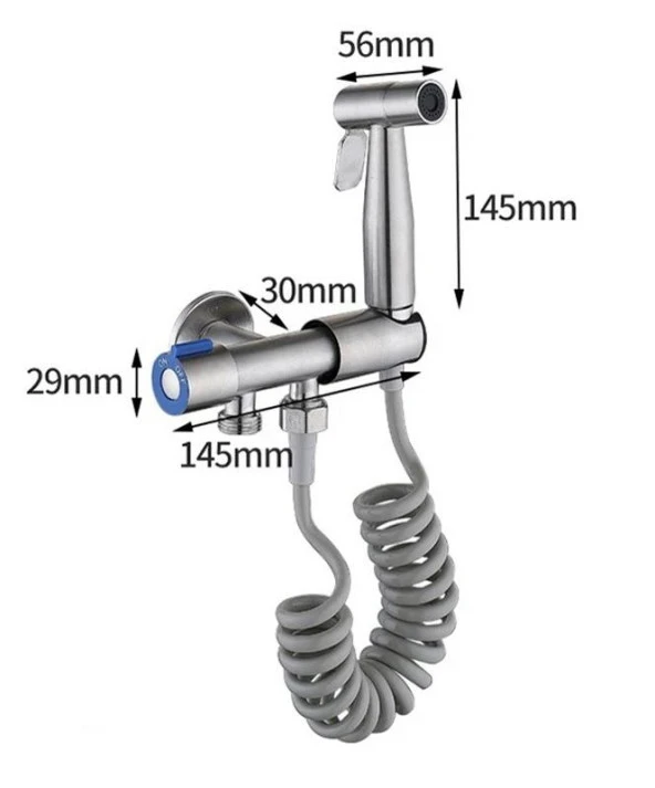 Valkyrie Paslanmaz Çelik Tuvalet Musluk Bide Seti Kolay Kurulum Kullanım Çift Çıkışlı Gümüş Evcil Hayvan Yıkama Aleti - 5