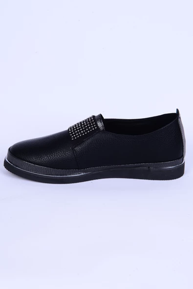 Pierre Cardin 51678 Deri Bağcıksız Taş Detaylı Rahat Otopedik Taban Siyah Günlük Kadın Ayakkabı - 3