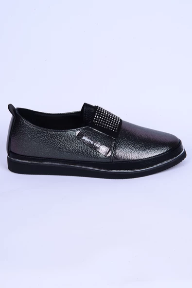 Pierre Cardin 51678 Deri Bağcıksız Taş Detaylı Rahat Otopedik Taban Platin Günlük Kadın Ayakkabı