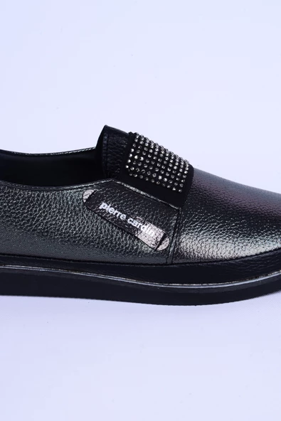 Pierre Cardin 51678 Deri Bağcıksız Taş Detaylı Rahat Otopedik Taban Platin Günlük Kadın Ayakkabı - 2