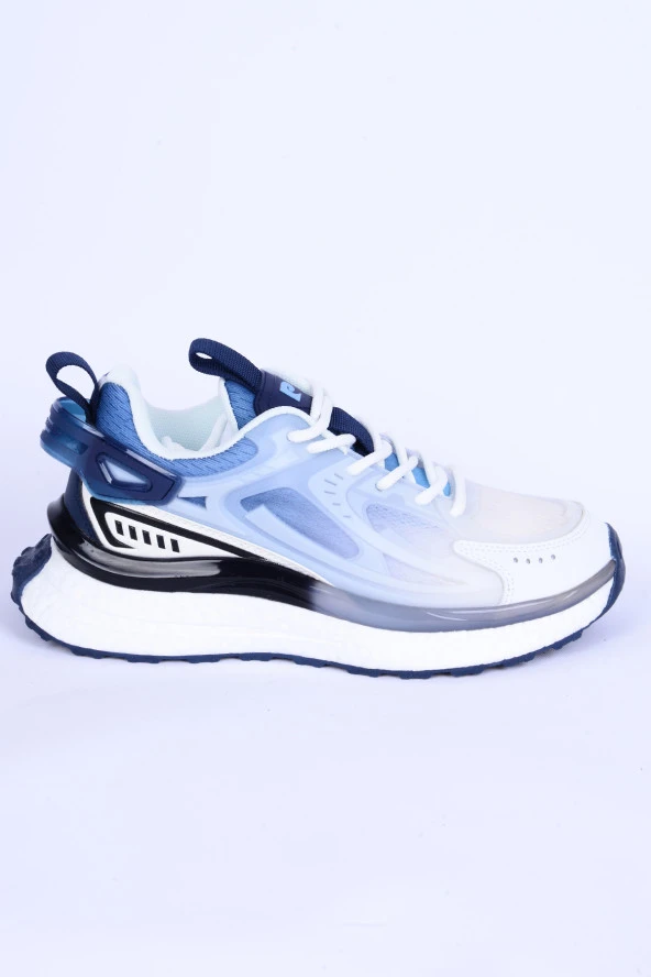 Pierre Cardin 10106 Fileli Yüksek Taban Esnek Rahat Taban Beyaz-Mavi Günlük Kadın Spor Ayakkabı