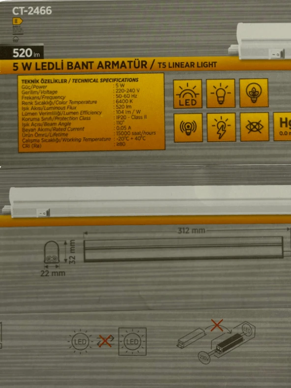 Cata CT-2466 5W 6400K (Beyaz) Ledli Bant Armatür (4 Adet) - 3