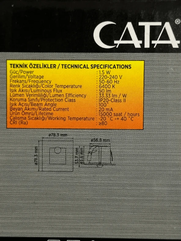 Cata CT-5183 1,5W 6400K (Beyaz Işık) Sensörlü Koridor Aydınlatması - 2