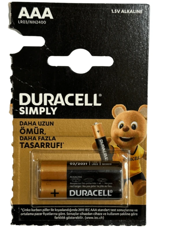 Duracell 1,5V AAA LR03/MN2400 İnce Pil (İkili Paket)