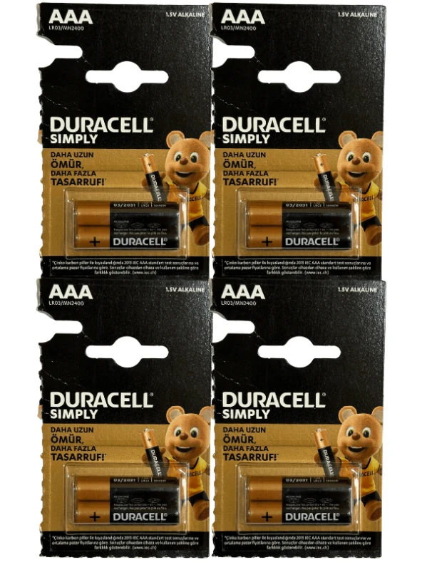 Duracell 1,5V AAA LR03/MN2400 İnce Pil (Sekizli Paket)