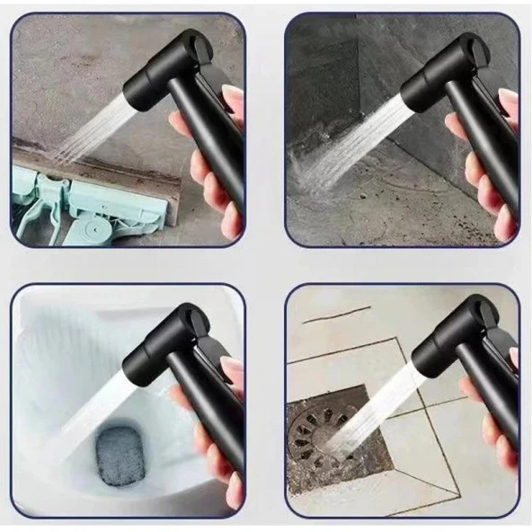 Valkyrie Paslanmaz Çelik Tuvalet Musluk Bide Seti Kolay Kurulum Kullanım Çift Çıkışlı Siyah Evcil Hayvan Yıkama Aleti Siyah - 7