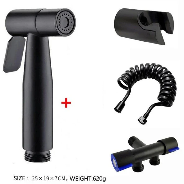 Valkyrie Paslanmaz Çelik Tuvalet Musluk Bide Seti Kolay Kurulum Kullanım Çift Çıkışlı Siyah Evcil Hayvan Yıkama Aleti Siyah - 8