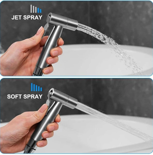 Valkyrie Paslanmaz Çelik Tuvalet Musluk Lavabo Bide Seti Kademeli Jet Püskürtme Spiral Hortum Kolay Montaj - 4