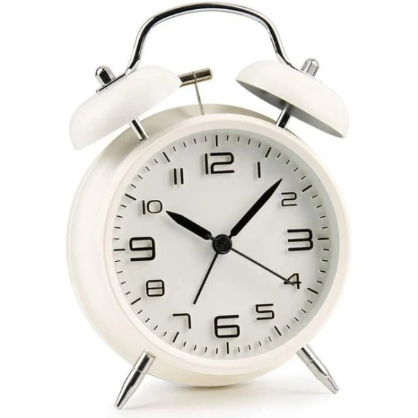 Valkyrie Sessiz Akar Saniyeli 16cm Alarm Masa Çalar Saat Yüksek Zil Sesi Büyük Boy Beyaz