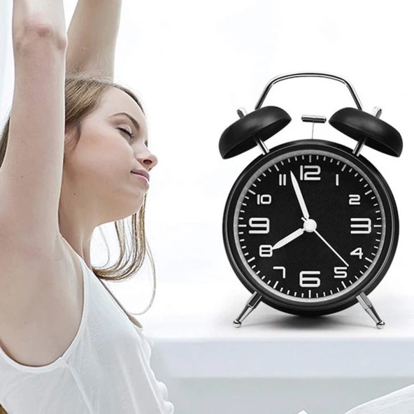 Valkyrie Sessiz Akar Saniyeli 16cm Alarm Masa Çalar Saat Yüksek Zil Sesi Büyük Boy Siyah - 2