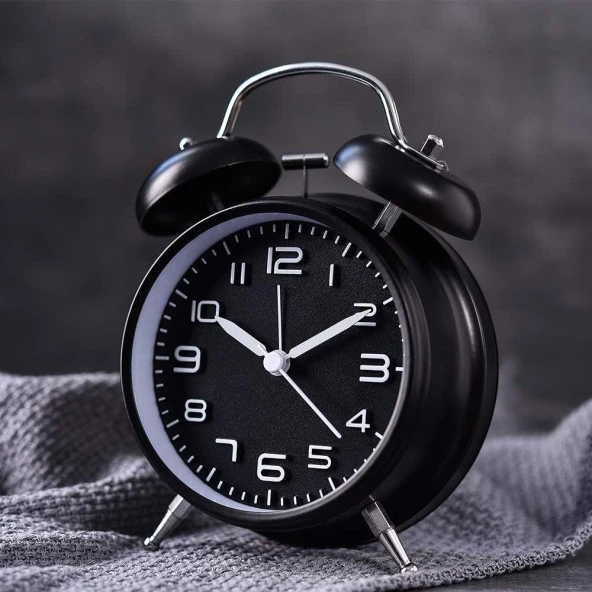 Valkyrie Sessiz Akar Saniyeli 16cm Alarm Masa Çalar Saat Yüksek Zil Sesi Büyük Boy Siyah - 3