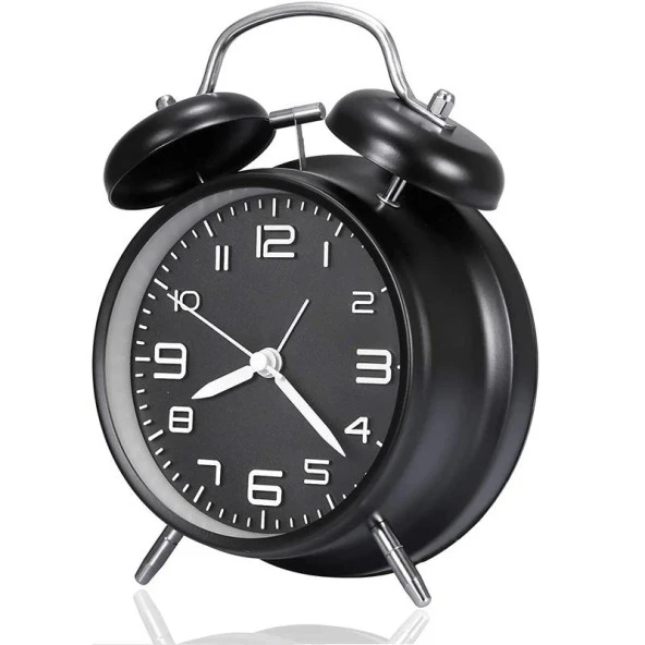 Valkyrie Sessiz Akar Saniyeli 16cm Alarm Masa Çalar Saat Yüksek Zil Sesi Büyük Boy Siyah - 6