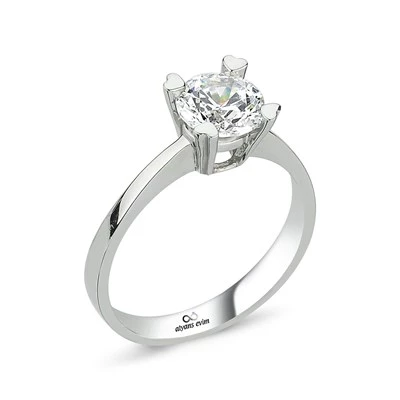 Kalpli Montür Swarovski Taşlı 925 Gümüş Tektaş Yüzük - Resim 10