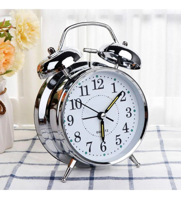 Valkyrie Akar Saniyeli Nostaljik Büyük Boy Masa Çalar Saat Yüksek Alarm sesi 16,5cm Hediyelik Işıklı Parlak Akrep Yelkovan - 2