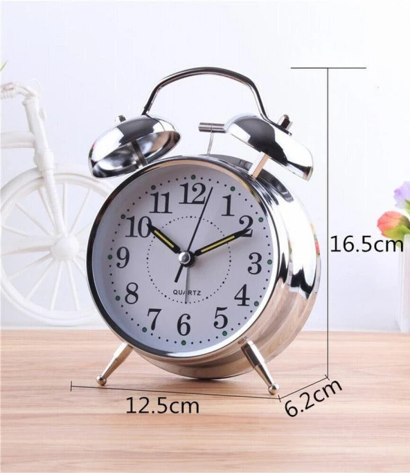 Valkyrie Akar Saniyeli Nostaljik Büyük Boy Masa Çalar Saat Yüksek Alarm sesi 16,5cm Hediyelik Işıklı Parlak Akrep Yelkovan - 5