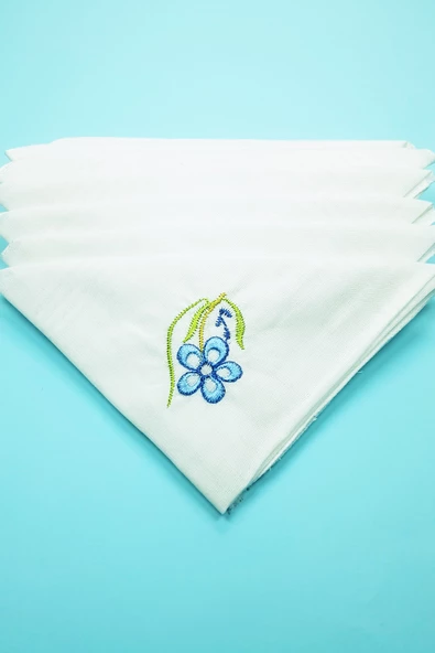 12 Adet Çiçek İşlemeli Kadın Cep Mendili Kutulu Kına Düğün Çeyizlik Mendil 30x30 cm - 3