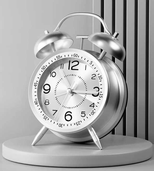 Valkyrie Akar Saniyeli Büyük Boy Nostaljik Analog Çalar Saat - Fosforlu Işıklı Alarmlı Yüksek Ses Hediyelik Saat Beyaz - 2