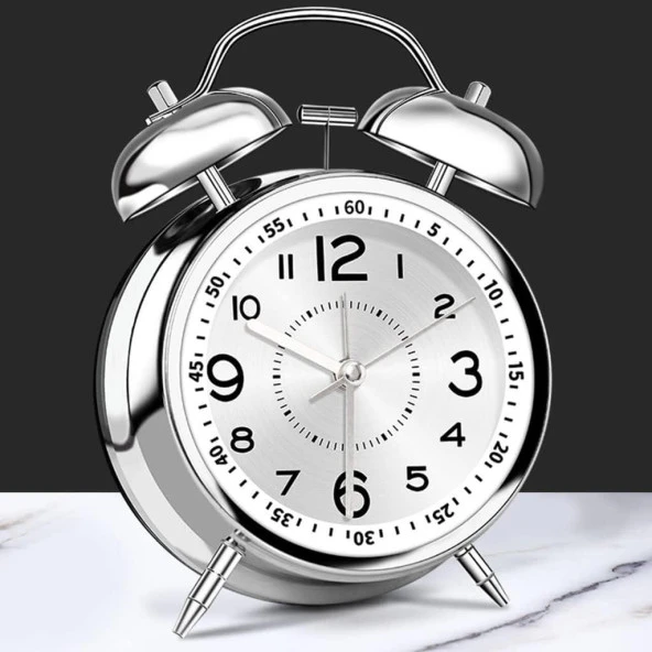 Valkyrie Akar Saniyeli Büyük Boy Nostaljik Analog Çalar Saat - Fosforlu Işıklı Alarmlı Yüksek Ses Hediyelik Saat Beyaz - 7
