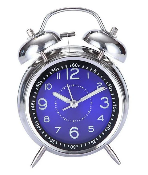 Valkyrie Akar Saniyeli Büyük Boy Nostaljik Analog Çalar Saat - Fosforlu Işıklı Alarmlı Yüksek Ses Hediyelik Saat Mavi - 2