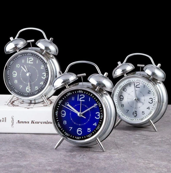 Valkyrie Akar Saniyeli Büyük Boy Nostaljik Analog Çalar Saat - Fosforlu Işıklı Alarmlı Yüksek Ses Hediyelik Saat Mavi - 5