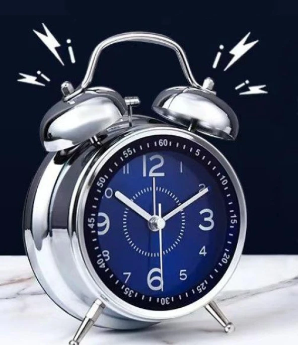 Valkyrie Akar Saniyeli Büyük Boy Nostaljik Analog Çalar Saat - Fosforlu Işıklı Alarmlı Yüksek Ses Hediyelik Saat Mavi - 6
