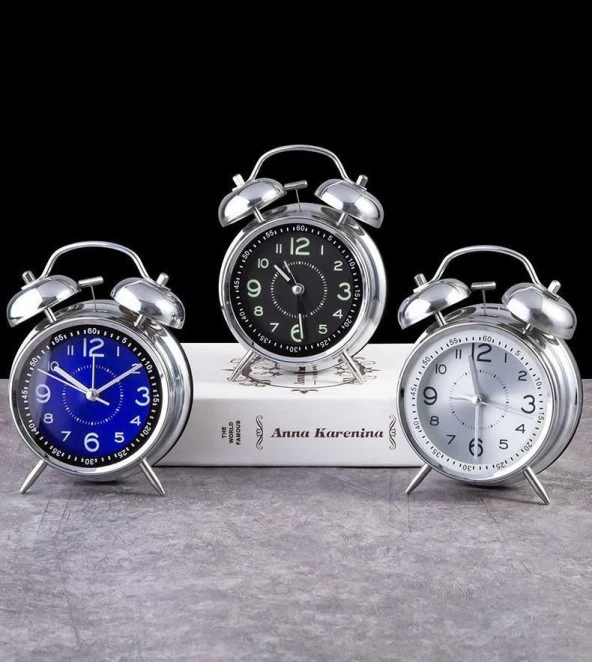 Valkyrie Akar Saniyeli Büyük Boy Nostaljik Analog Çalar Saat - Fosforlu Işıklı Alarmlı Yüksek Ses Hediyelik Saat Mavi - 7