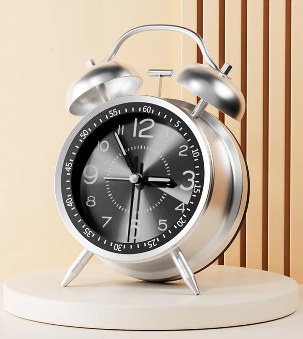 Valkyrie Akar Saniyeli Büyük Boy Nostaljik Analog Çalar Saat - Fosforlu Işıklı Alarmlı Yüksek Ses Hediyelik Saat Siyah - 4