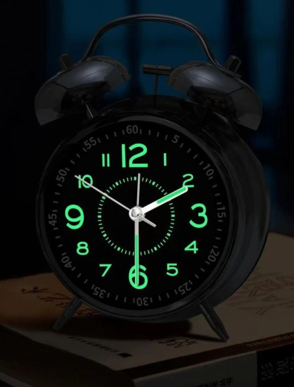 Valkyrie Akar Saniyeli Büyük Boy Nostaljik Analog Çalar Saat - Fosforlu Işıklı Alarmlı Yüksek Ses Hediyelik Saat Siyah - 5