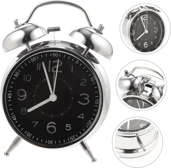 Valkyrie Akar Saniyeli Büyük Boy Nostaljik Analog Çalar Saat - Fosforlu Işıklı Alarmlı Yüksek Ses Hediyelik Saat Siyah - 8