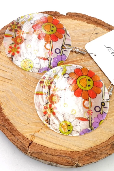 Renkli Figürlü Lüks Sedef Küpe ürün görseli 1