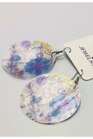 Renkli Figürlü Lüks Sedef Küpe ürün görseli 1