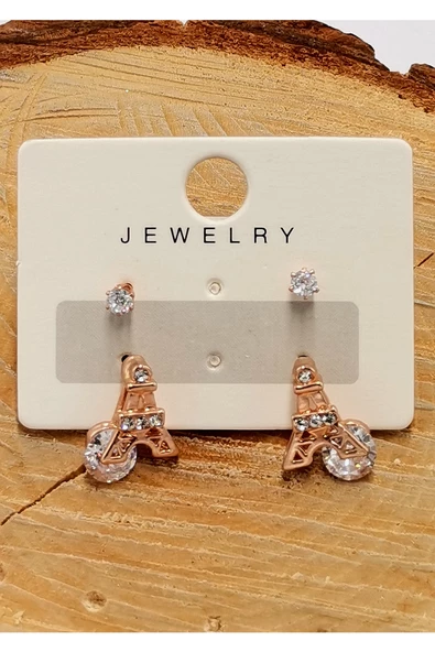 Çelik Lüks Tasarım Taşlı Küpe ürün görseli 1