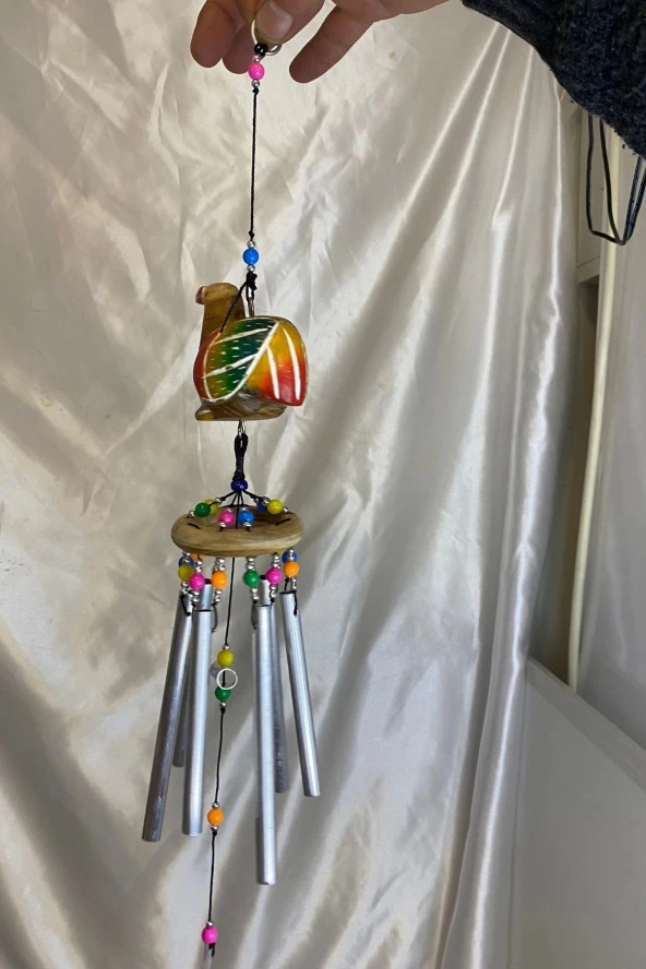 Deprem Çanı Zili Rüzgar Çanı Ahşap Ejderah Yılında Koruyucu Horoz Figürlü 6 Metal Borulu - Resim 2