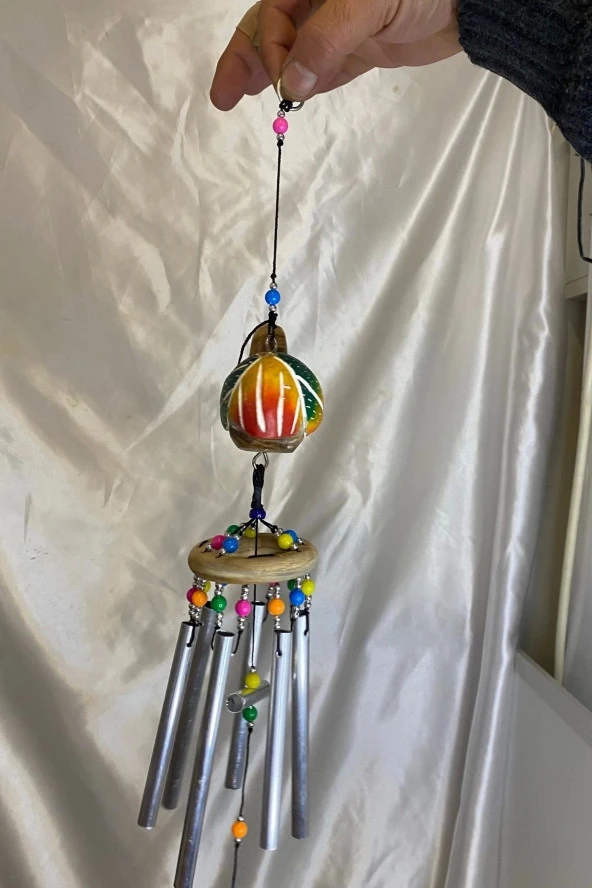 Deprem Çanı Zili Rüzgar Çanı Ahşap Ejderah Yılında Koruyucu Horoz Figürlü 6 Metal Borulu - Resim 4