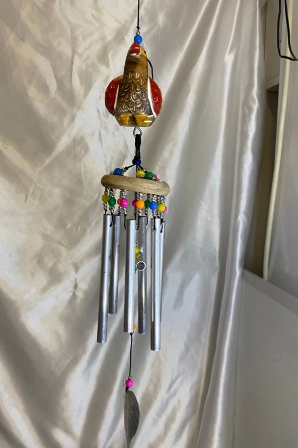 Deprem Çanı Zili Rüzgar Çanı Ahşap Ejderah Yılında Koruyucu Horoz Figürlü 6 Metal Borulu - Resim 5