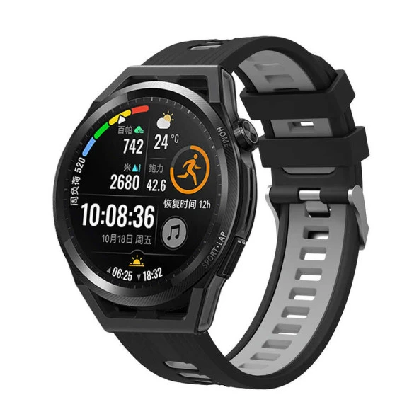 KNY Garmin D2 Air X10 20 MM İçin Çift Katmanlı 2 Renkli Ayarlanabilir Silikon Kayış-Kordon KRD-55 Siyah - Gri