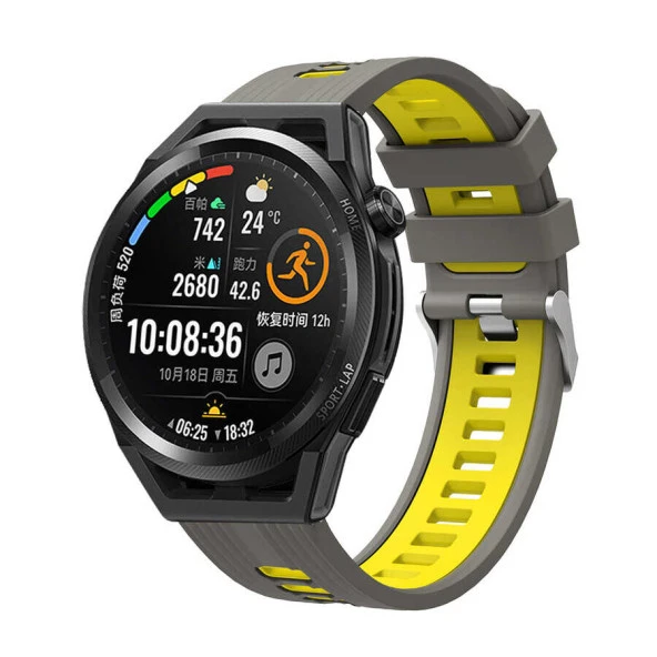 KNY Motorola Moto Watch 100 20 MM İçin Çift Katmanlı 2 Renkli Ayarlanabilir Silikon Kayış-Kordon KRD-55 Gri