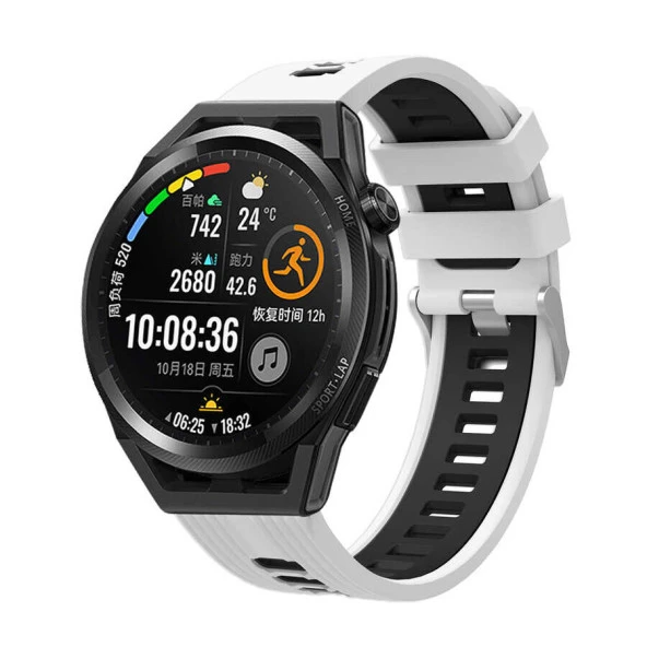 KNY Motorola Moto Watch 100 20 MM İçin Çift Katmanlı 2 Renkli Ayarlanabilir Silikon Kayış-Kordon KRD-55 Beyaz