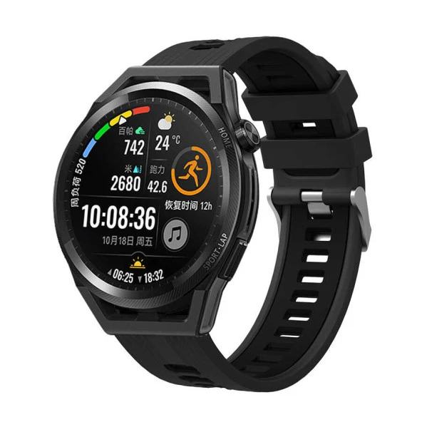 KNY Realme TechLife Watch S100 20 MM İçin Çift Katmanlı 2 Renkli Ayarlanabilir Silikon Kayış-Kordon KRD-55 Siyah