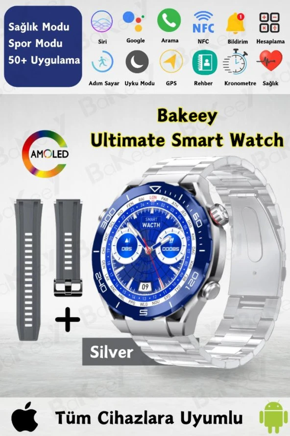 Ultimate Smart Watch Akıllı Saat Amoled Ekran İki Kordon Android Iphone Uyumlu Akıllı Saat Watch 9 8