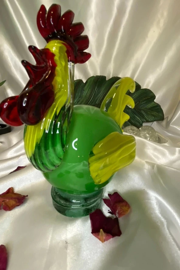 Dekoratif  Üfleme Cam Feng Shui Ejderah Yılında Koruyucu Horoz - Resim 3