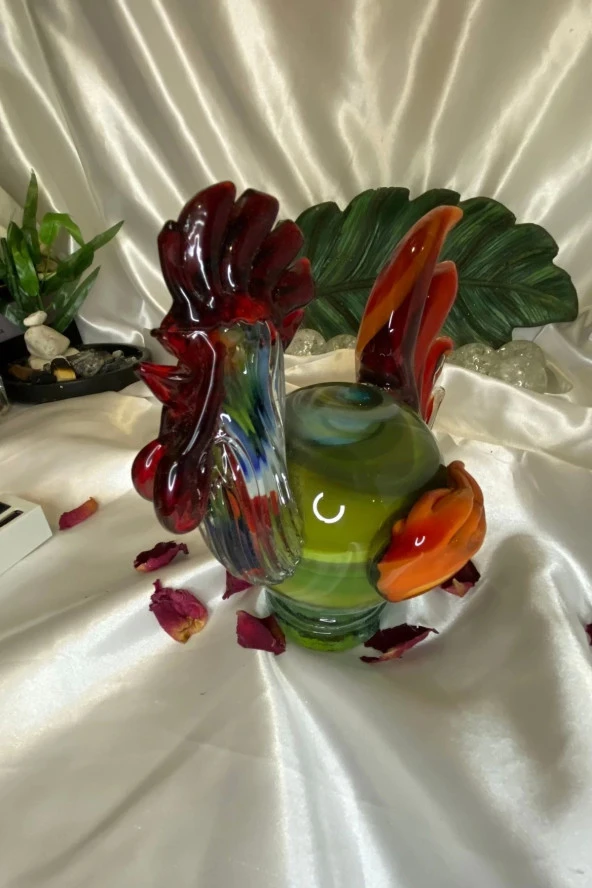Dekoratif Üfleme Cam Feng Shui Ejderah Yılında Koruyucu Horoz 01 - 4