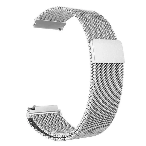 KNY Realme Watch 36 MM RMA161 20 MM İçin Hasır Desenli Mıknatıslı Metal Kayış-Kordon KRD-01 Gümüş