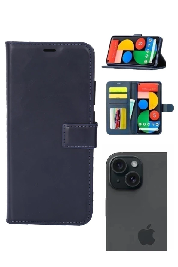 Apple iPhone 15 Kamera Korumalı Cüzdanlı ve Kapaklı Kılıf - Resim 4