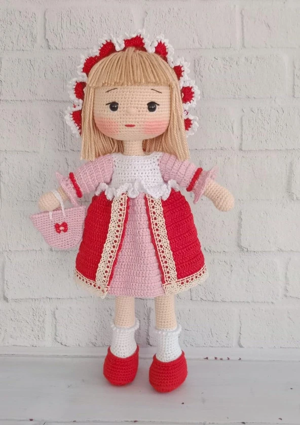 Pembe Yaban Gülü Bebek Amigurumi Organik Oyuncak - 1