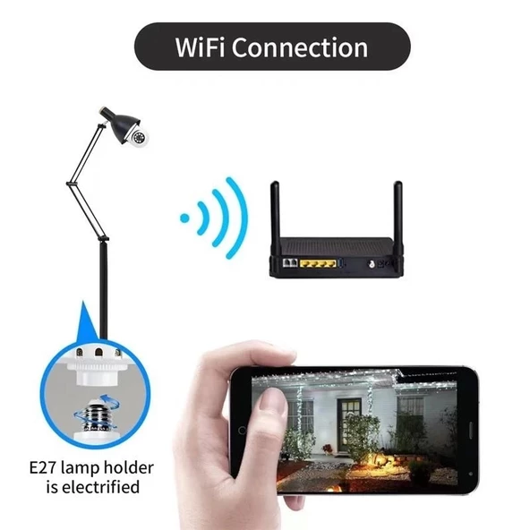3 Lü Kamera Seti Wifi 360 Derece Panoramik Ampul Kamera Güvenlik Kamerası Gece Görüşlü Sesli - 7