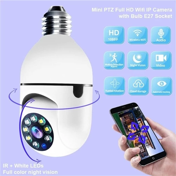 3 Lü Kamera Seti Wifi 360 Derece Panoramik Ampul Kamera Güvenlik Kamerası Gece Görüşlü Sesli - 3
